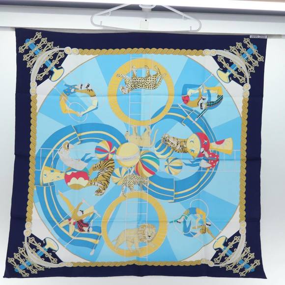 HERMES Carre 90 Scarf ""circus"" Silk Blue Auth fm3437 - Picture 16 of 16